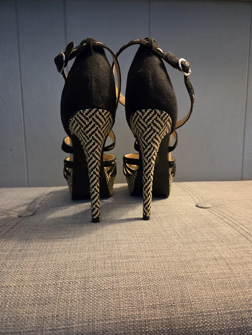 JustFab Black Strappy Woven Platform Heels